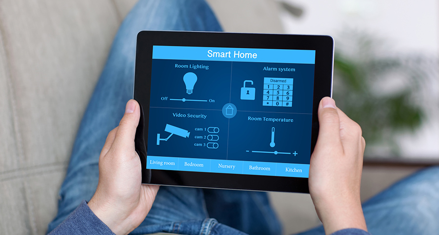 The ability to access and control security components from a mobile device is one of the top smart home trends in Bloomington. Close-up of smart home security app.